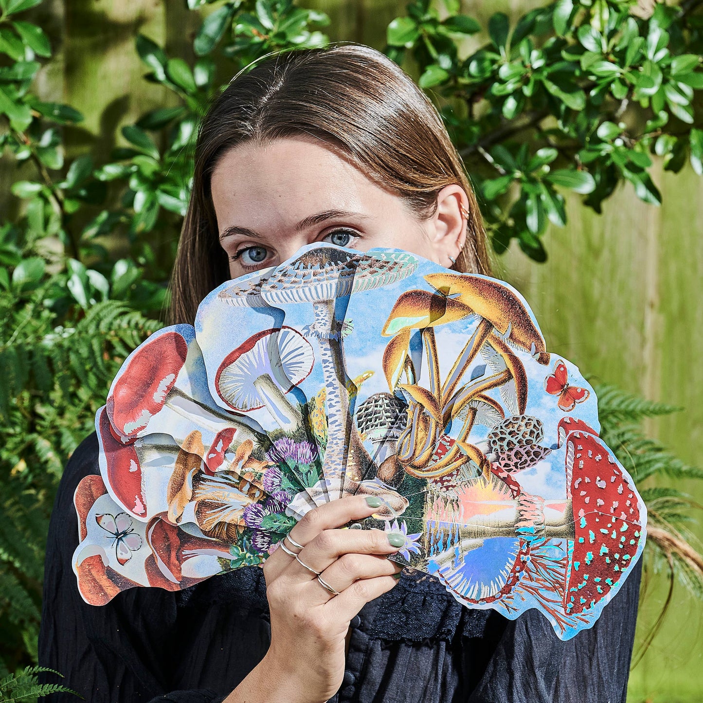 Mushroom Foil-Stamped Paper Fan