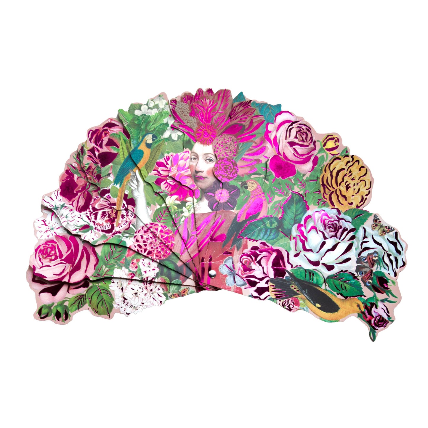 Bright Flowers Foil-Stamped Paper Fan