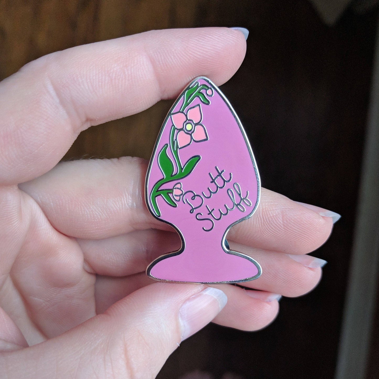 Butt Stuff - purple butt plug enamel pin