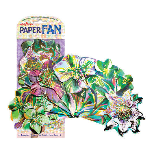 Green Flowers Foil-Stamped Paper Fan