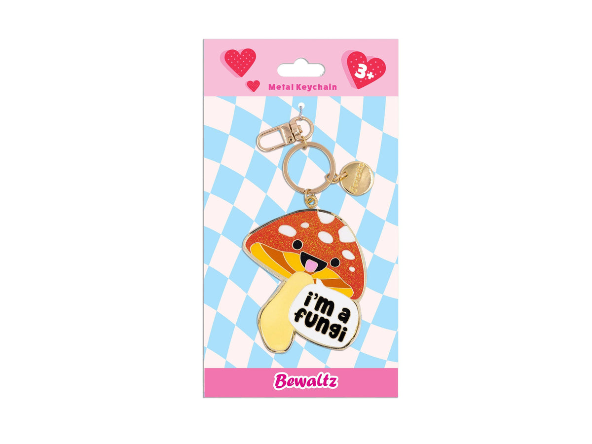 Glitter Metal Keychain -Mushroom