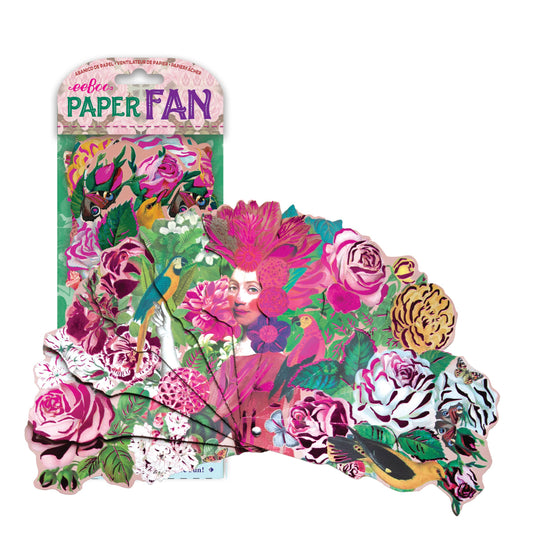 Bright Flowers Foil-Stamped Paper Fan