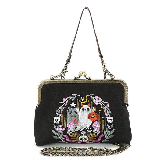 Cute Ghosts Wreath KissLock Bag in Linen