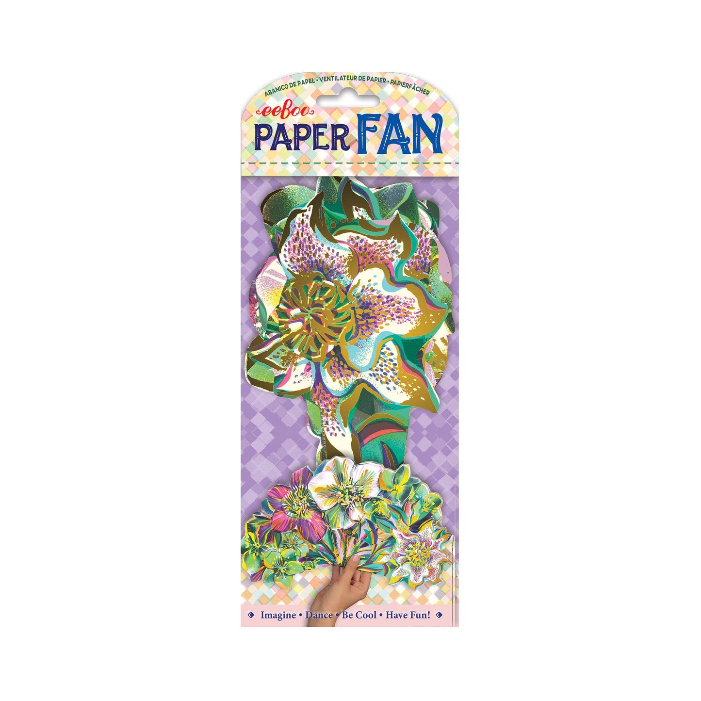 Green Flowers Foil-Stamped Paper Fan