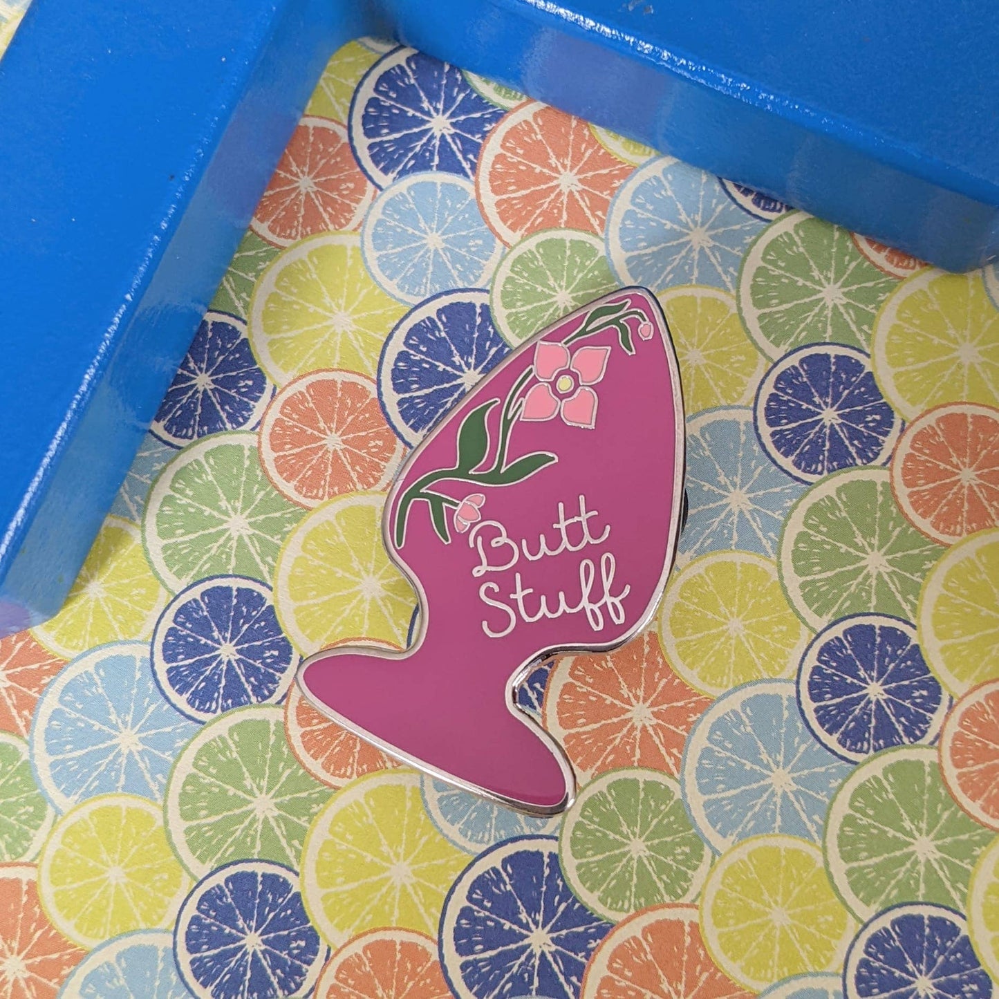 Butt Stuff - purple butt plug enamel pin